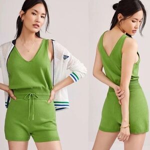 NWT Anthropologie Daily Practice Green Knit Sleeveless tie waist Romper